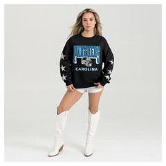 Carolina Panthers  Gameday Couture Women's Pure Victory Rhinestud Star-Sleeve Pullover Sweatshirt