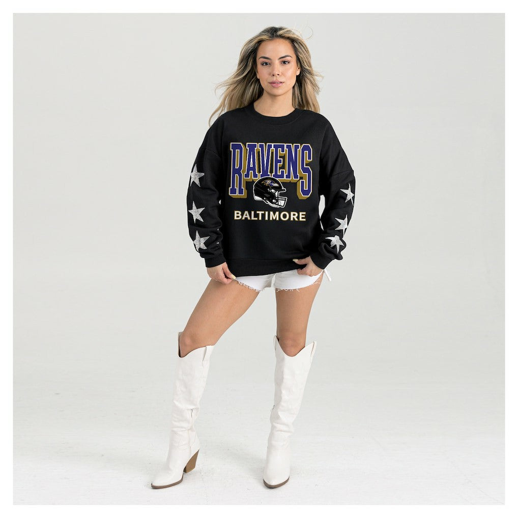 Baltimore Ravens  Gameday Couture Women's Pure Victory Rhinestud Star-Sleeve Pullover Sweatshirt