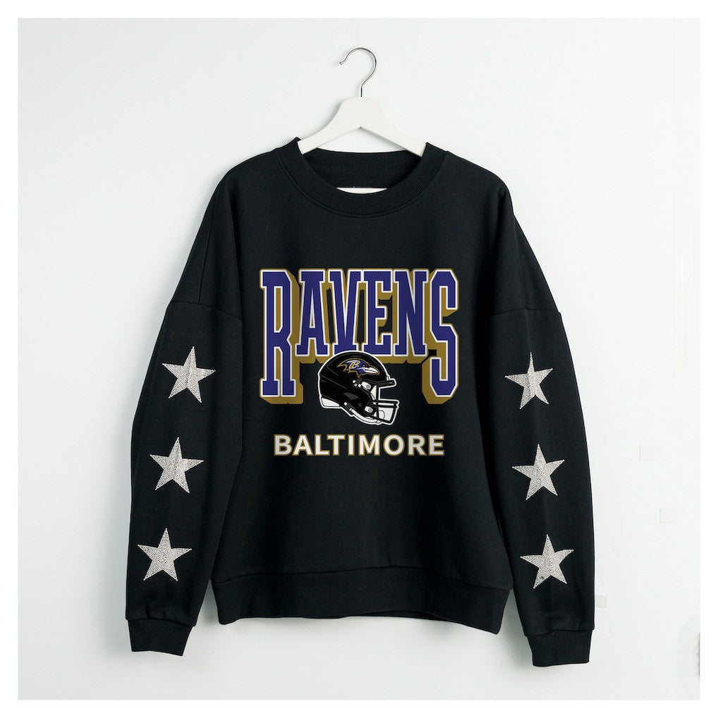 Baltimore Ravens  Gameday Couture Women's Pure Victory Rhinestud Star-Sleeve Pullover Sweatshirt