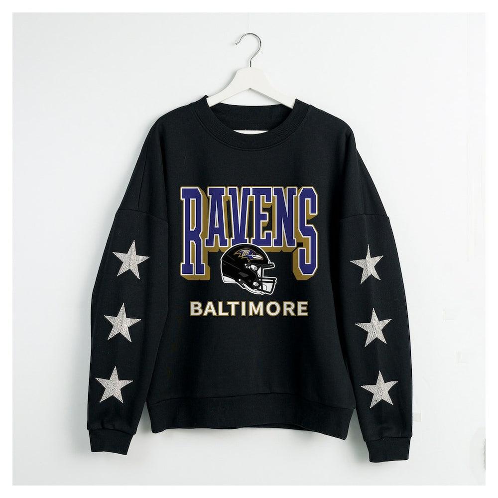 Baltimore Ravens  Gameday Couture Women's Pure Victory Rhinestud Star-Sleeve Pullover Sweatshirt