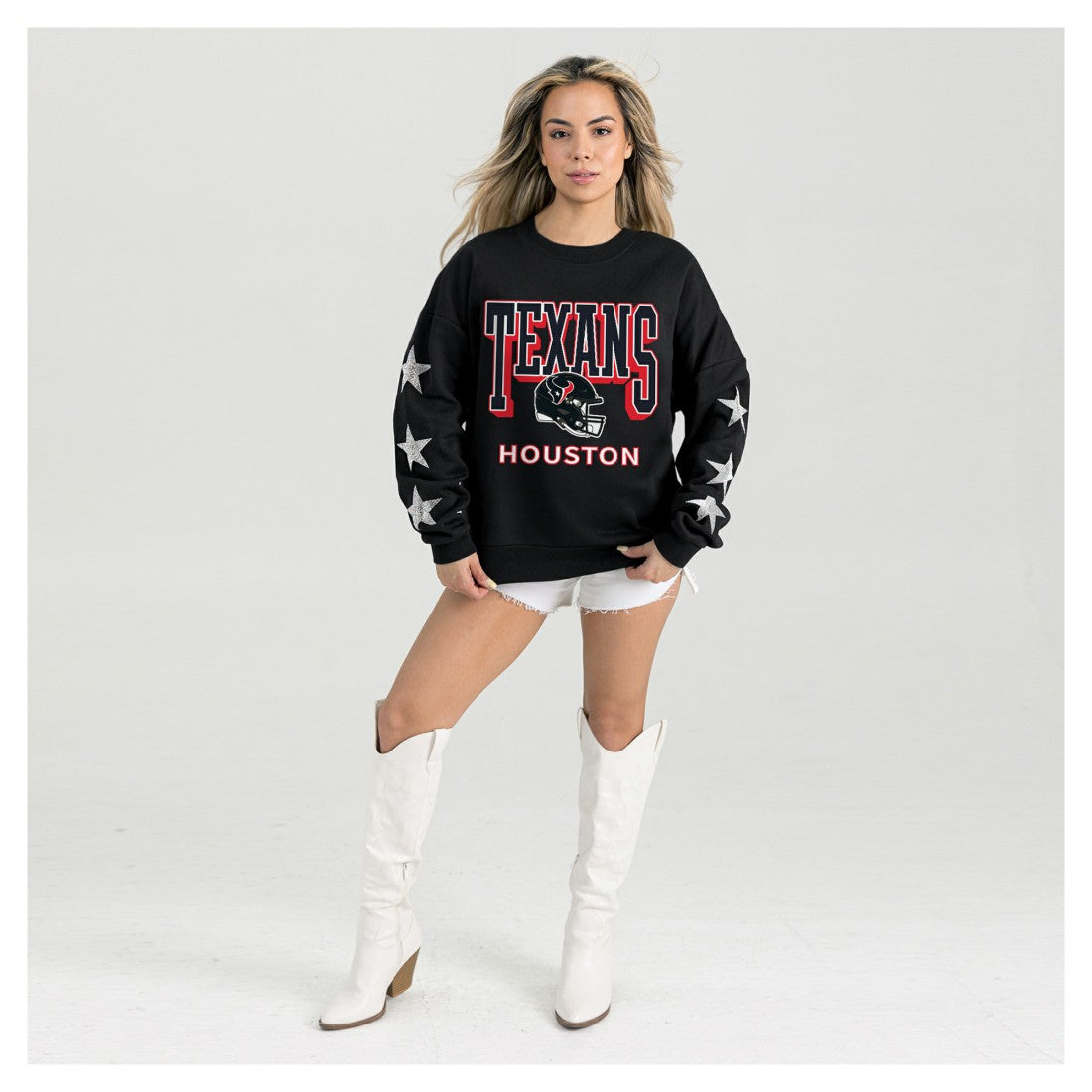 Houston Texans  Gameday Couture Women's Pure Victory Rhinestud Star-Sleeve Pullover Sweatshirt