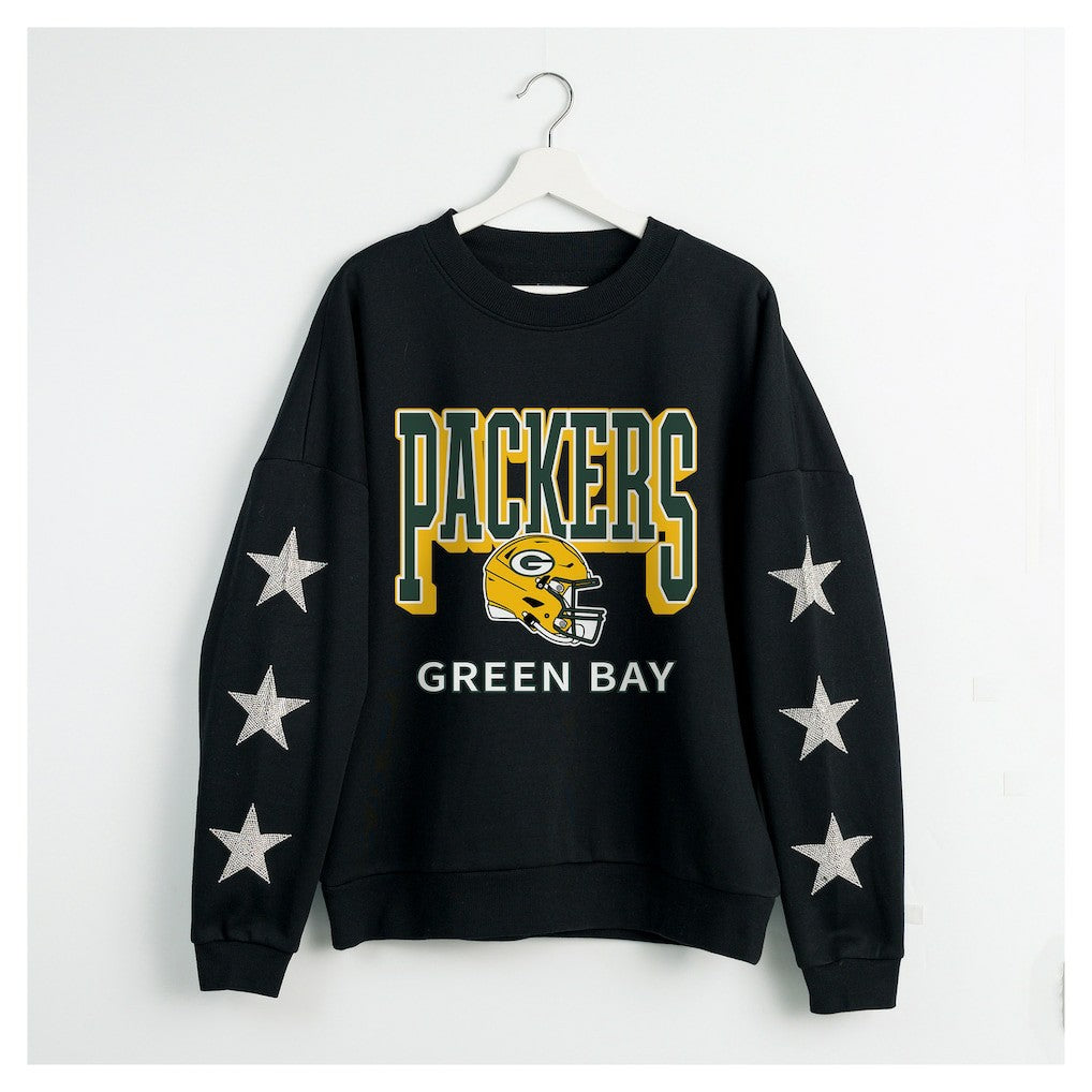 Green Bay Packers  Gameday Couture Women's Pure Victory Rhinestud Star-Sleeve Pullover Sweatshirt