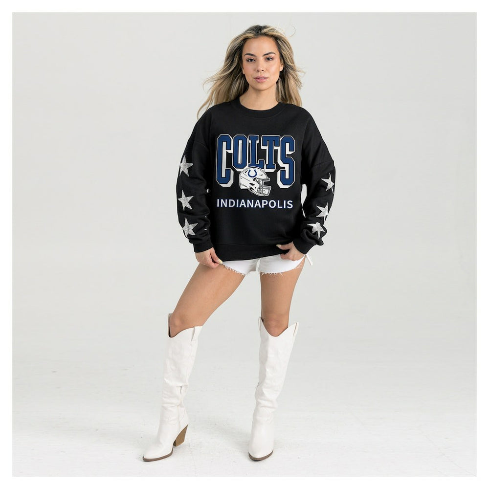 Indianapolis Colts  Gameday Couture Women's Pure Victory Rhinestud Star-Sleeve Pullover Sweatshirt
