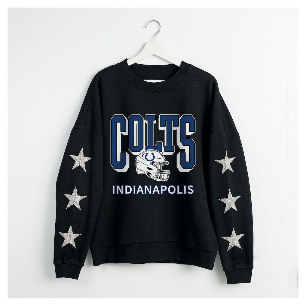 Indianapolis Colts  Gameday Couture Women's Pure Victory Rhinestud Star-Sleeve Pullover Sweatshirt