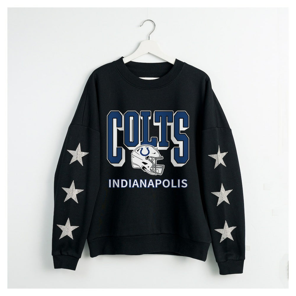 Indianapolis Colts  Gameday Couture Women's Pure Victory Rhinestud Star-Sleeve Pullover Sweatshirt