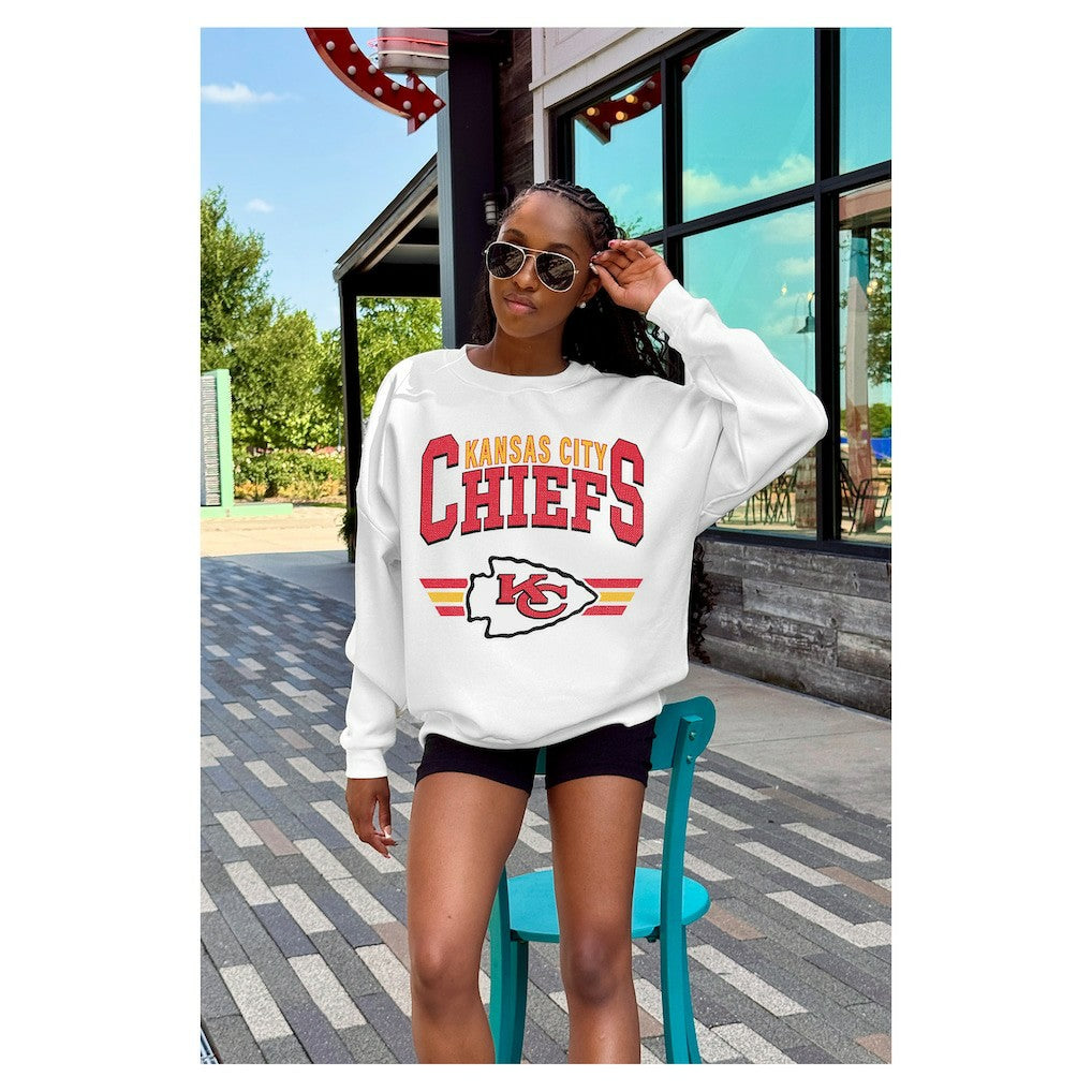 Kansas City Chiefs  Gameday Couture Women's Swift Strike Premium Oversized Fleece Pullover Sweatshirt