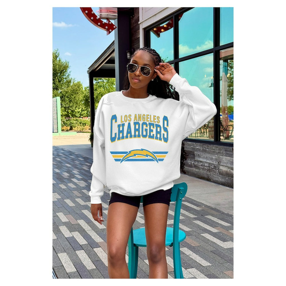 Los Angeles Chargers  Gameday Couture Women's Swift Strike Premium Oversized Fleece Pullover Sweatshirt