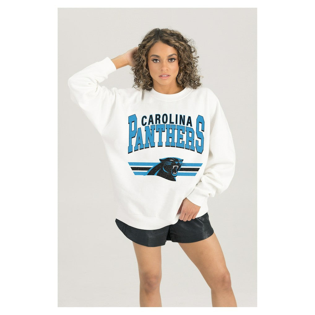 Carolina Panthers  Gameday Couture Women's Swift Strike Premium Oversized Fleece Pullover Sweatshirt