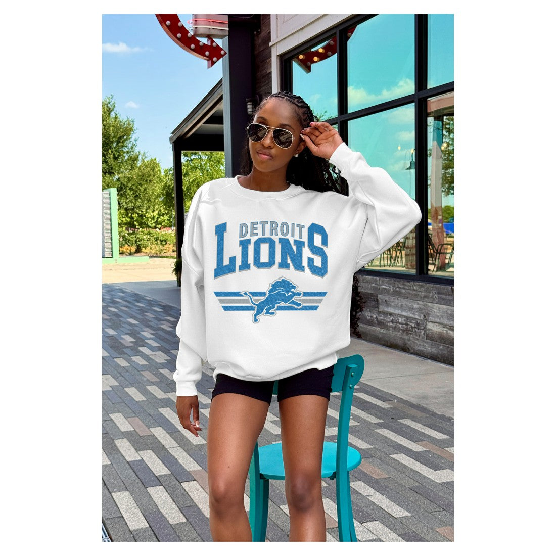 Detroit Lions  Gameday Couture Women's Swift Strike Premium Oversized Fleece Pullover Sweatshirt