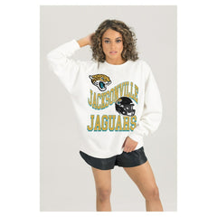 Jacksonville Jaguars  Gameday Couture Women's Oversized Hard Earned Premium Fleece Pullover Sweatshirt