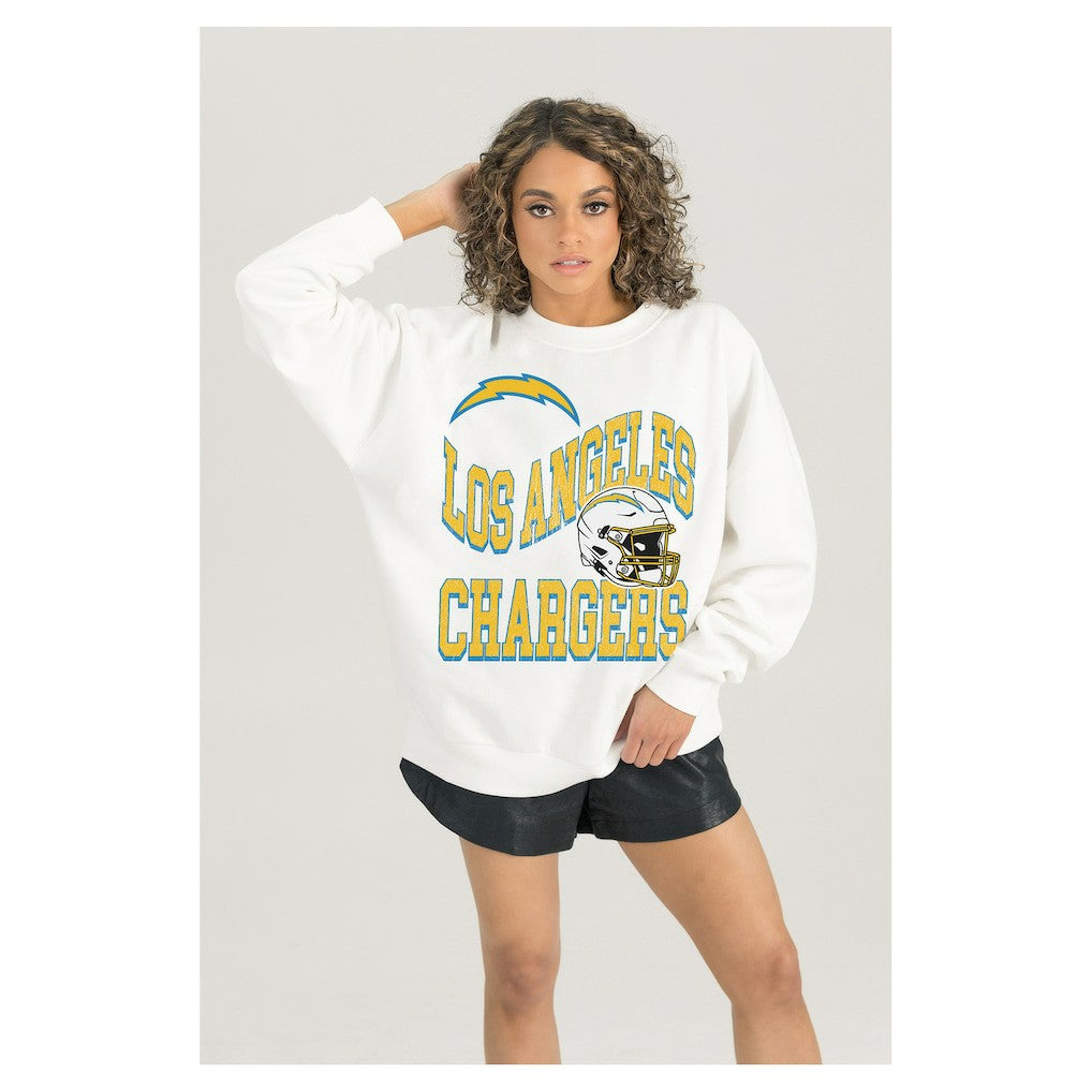 Los Angeles Chargers  Gameday Couture Women's Oversized Hard Earned Premium Fleece Pullover Sweatshirt