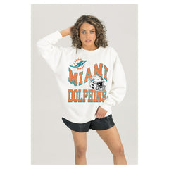 Miami Dolphins  Gameday Couture Women's Oversized Hard Earned Premium Fleece Pullover Sweatshirt