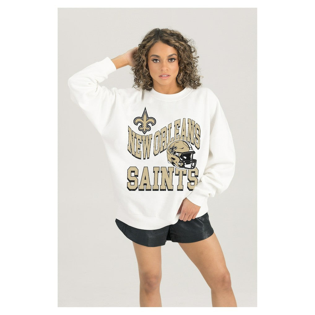 New Orleans Saints  Gameday Couture Women's Oversized Hard Earned Premium Fleece Pullover Sweatshirt