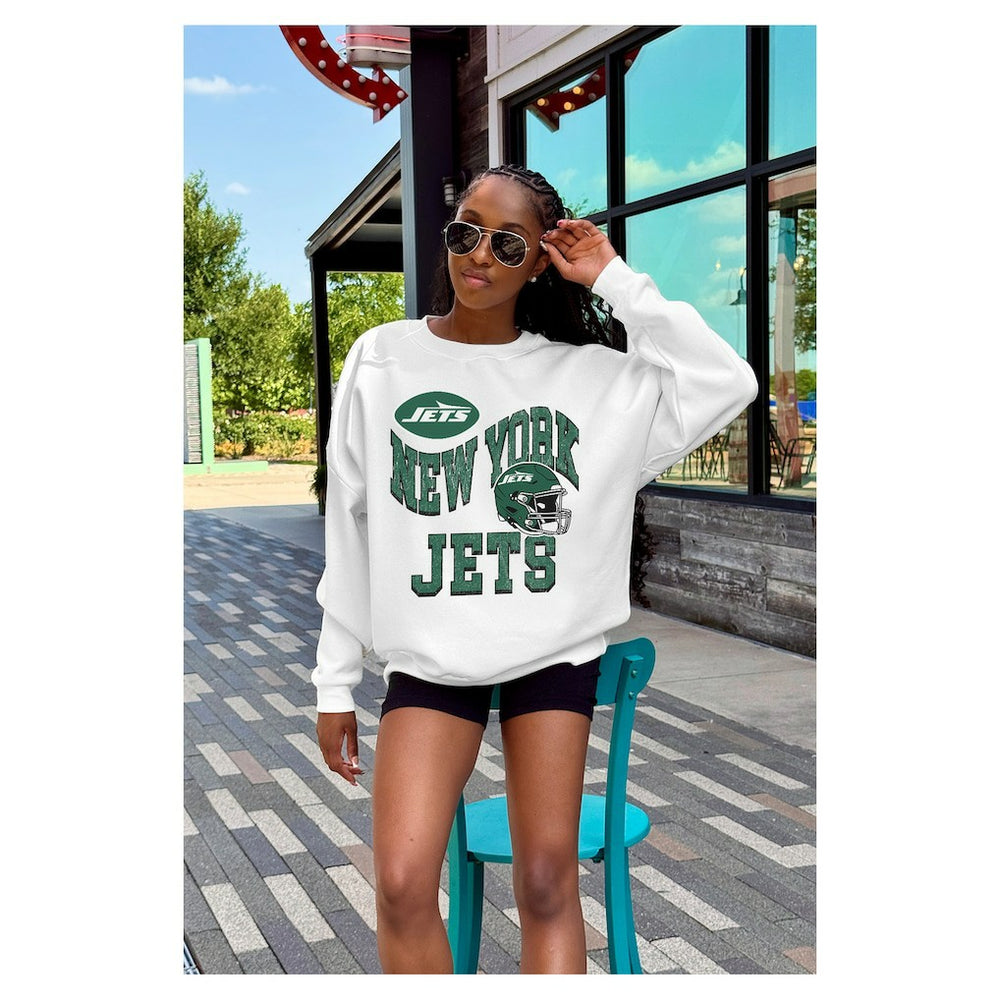 New York Jets  Gameday Couture Women's Oversized Hard Earned Premium Fleece Pullover Sweatshirt