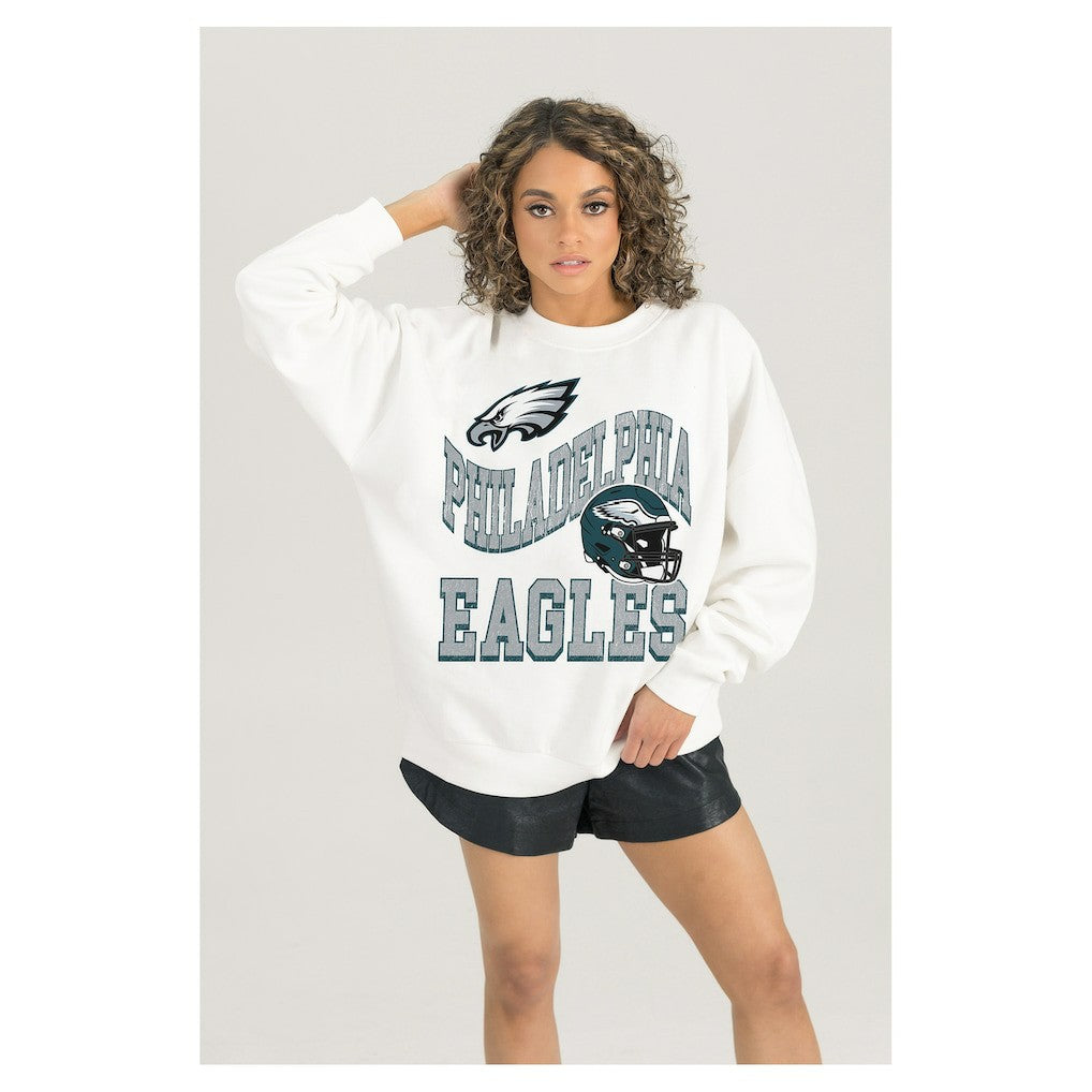 Philadelphia Eagles  Gameday Couture Women's Oversized Hard Earned Premium Fleece Pullover Sweatshirt