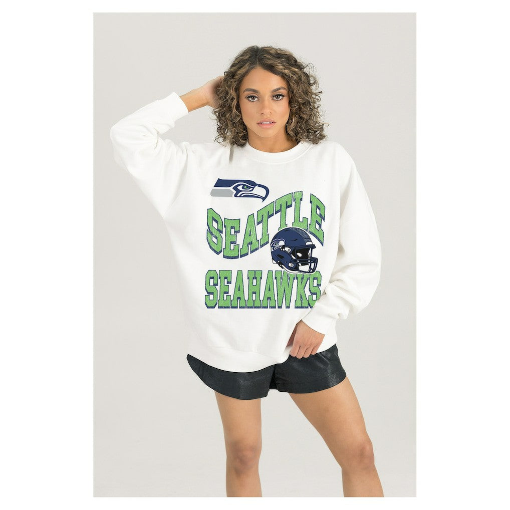 Seattle Seahawks  Gameday Couture Women's Oversized Hard Earned Premium Fleece Pullover Sweatshirt