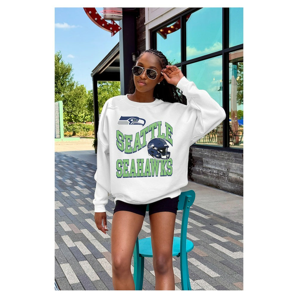 Seattle Seahawks  Gameday Couture Women's Oversized Hard Earned Premium Fleece Pullover Sweatshirt