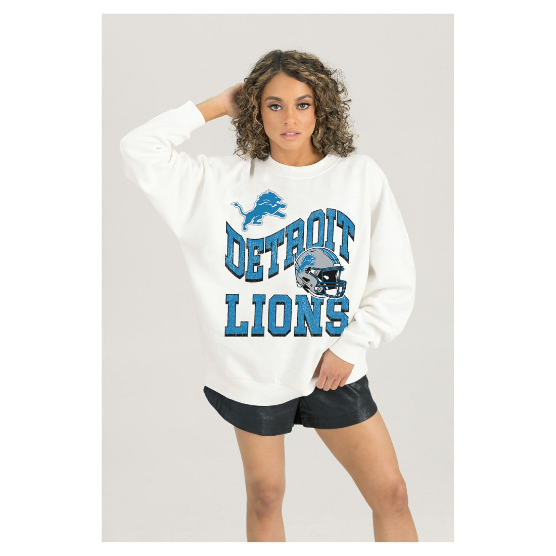 Detroit Lions  Gameday Couture Women's Oversized Hard Earned Premium Fleece Pullover Sweatshirt