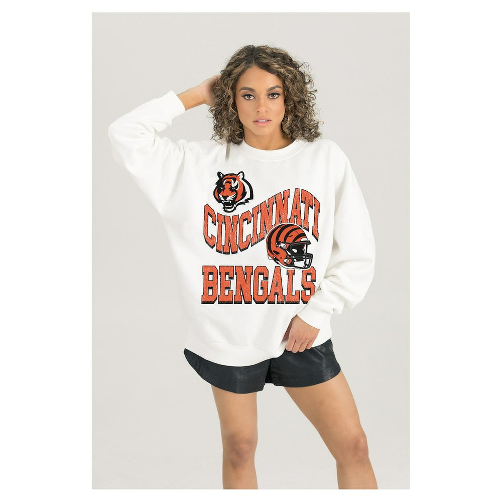 Cincinnati Bengals  Gameday Couture Women's Oversized Hard Earned Premium Fleece Pullover Sweatshirt