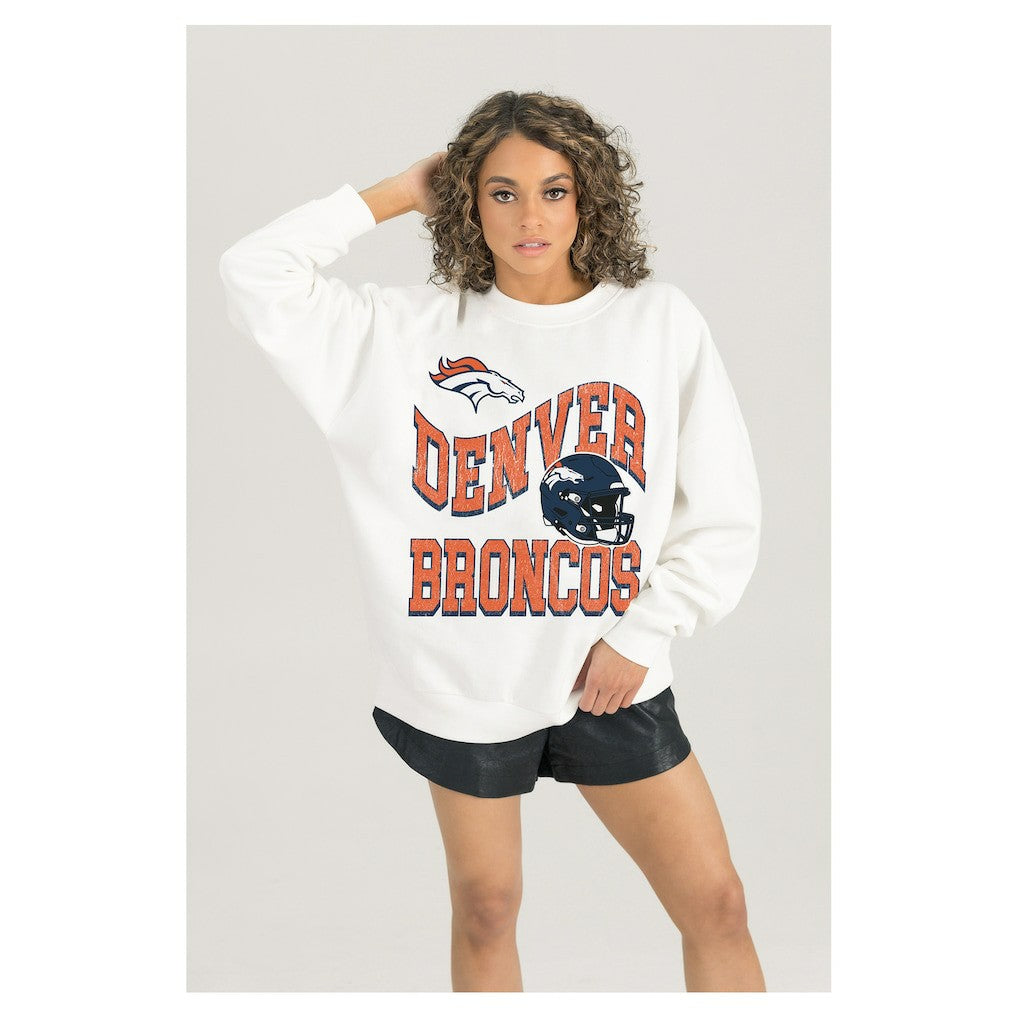 Denver Broncos  Gameday Couture Women's Oversized Hard Earned Premium Fleece Pullover Sweatshirt