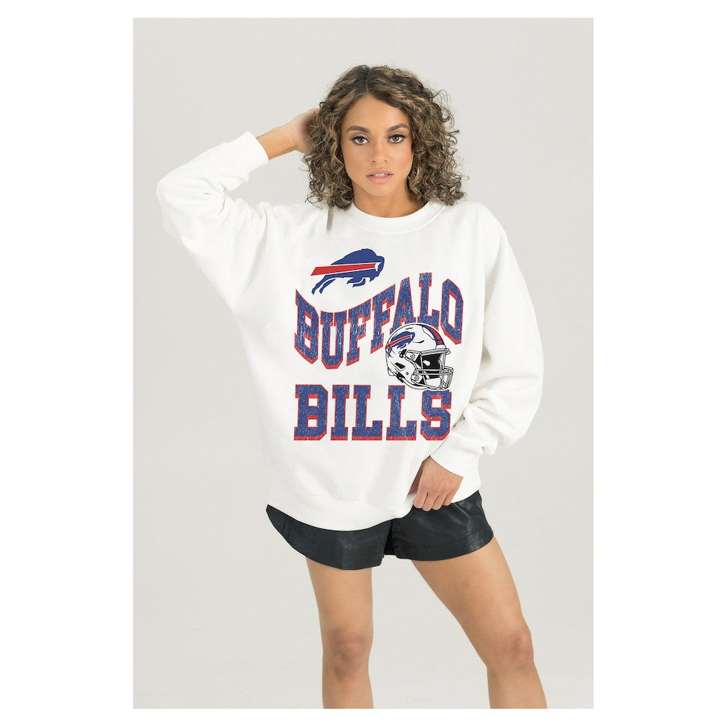 Buffalo Bills  Gameday Couture Women's Oversized Hard Earned Premium Fleece Pullover Sweatshirt