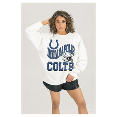 Indianapolis Colts  Gameday Couture Women's Oversized Hard Earned Premium Fleece Pullover Sweatshirt