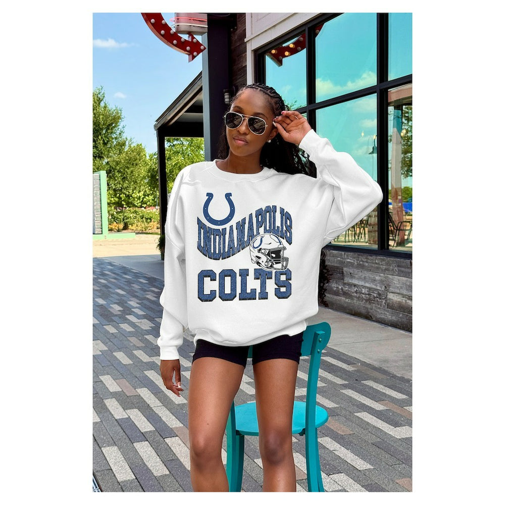 Indianapolis Colts  Gameday Couture Women's Oversized Hard Earned Premium Fleece Pullover Sweatshirt