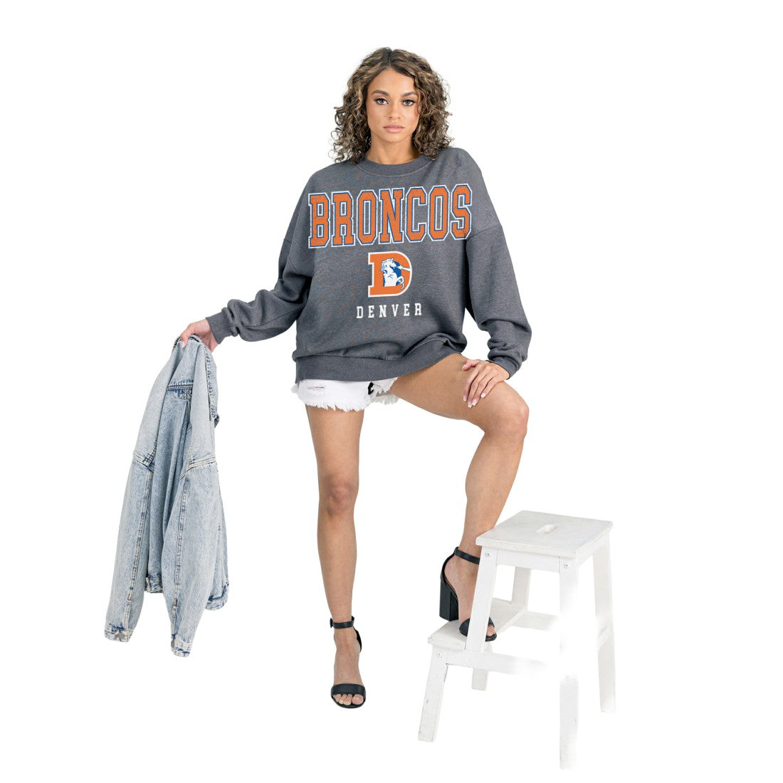 Denver Broncos  Gameday Couture Women's Bring Your Energy Oversized Premium Fleece Pullover Sweatshirt