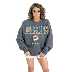 Miami Dolphins  Gameday Couture Women's Bring Your Energy Oversized Premium Fleece Pullover Sweatshirt