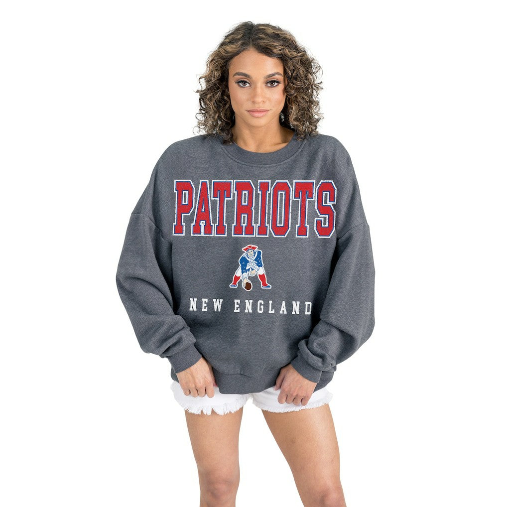 New England Patriots  Gameday Couture Women's Bring Your Energy Oversized Premium Fleece Pullover Sweatshirt