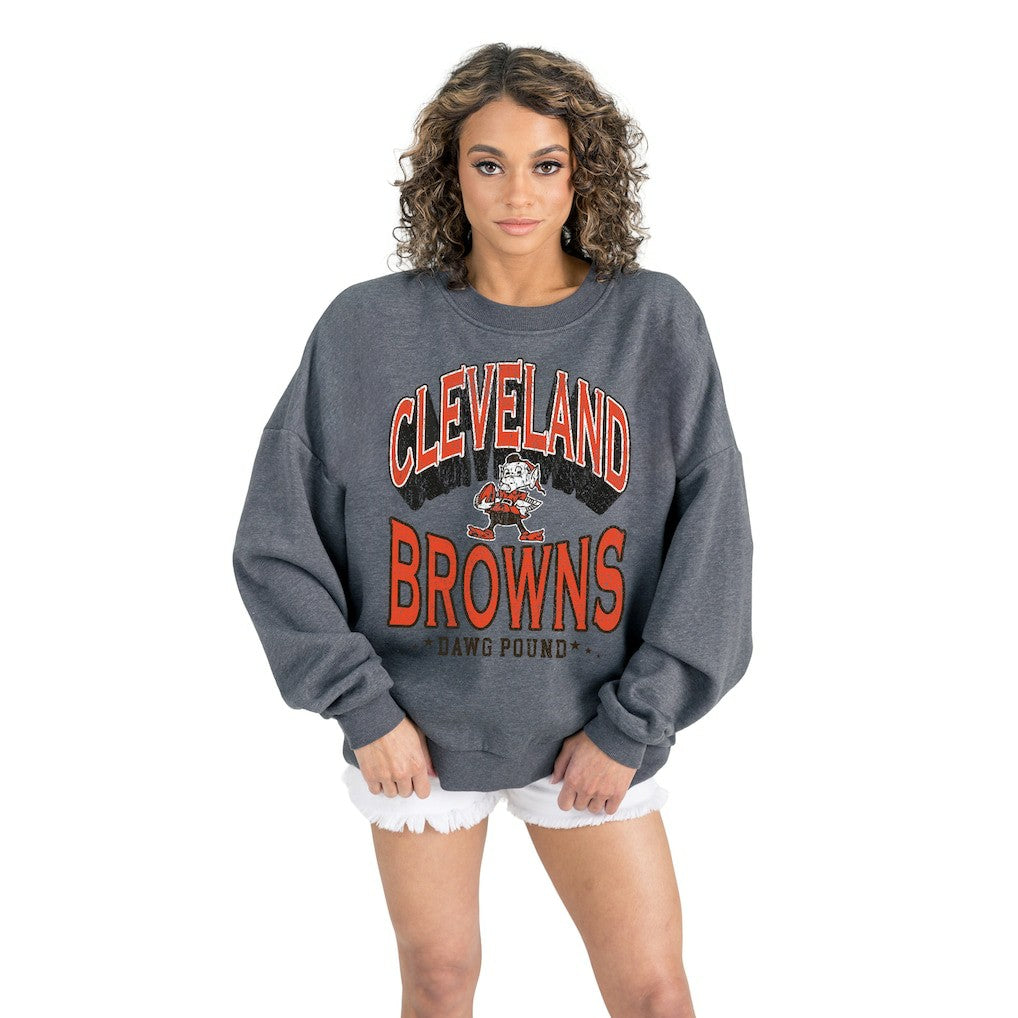 Cleveland Browns  Gameday Couture Women's Long Weekends Oversized Premium Fleece Pullover Sweatshirt