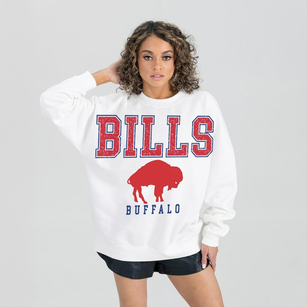 Buffalo Bills  Gameday Couture Women's Classic Sunday Drives Oversized Premium Fleece Pullover Sweatshirt