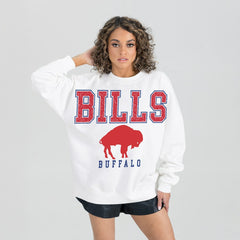 Buffalo Bills  Gameday Couture Women's Classic Sunday Drives Oversized Premium Fleece Pullover Sweatshirt