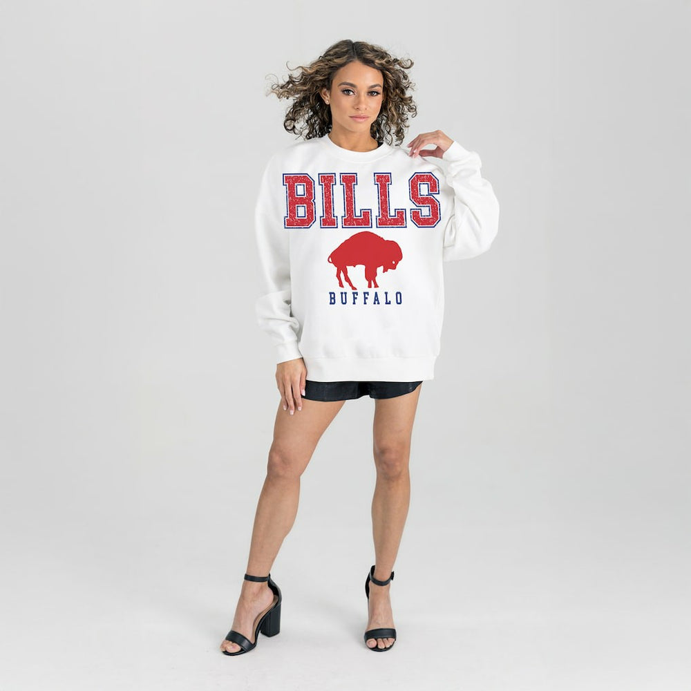 Buffalo Bills  Gameday Couture Women's Classic Sunday Drives Oversized Premium Fleece Pullover Sweatshirt