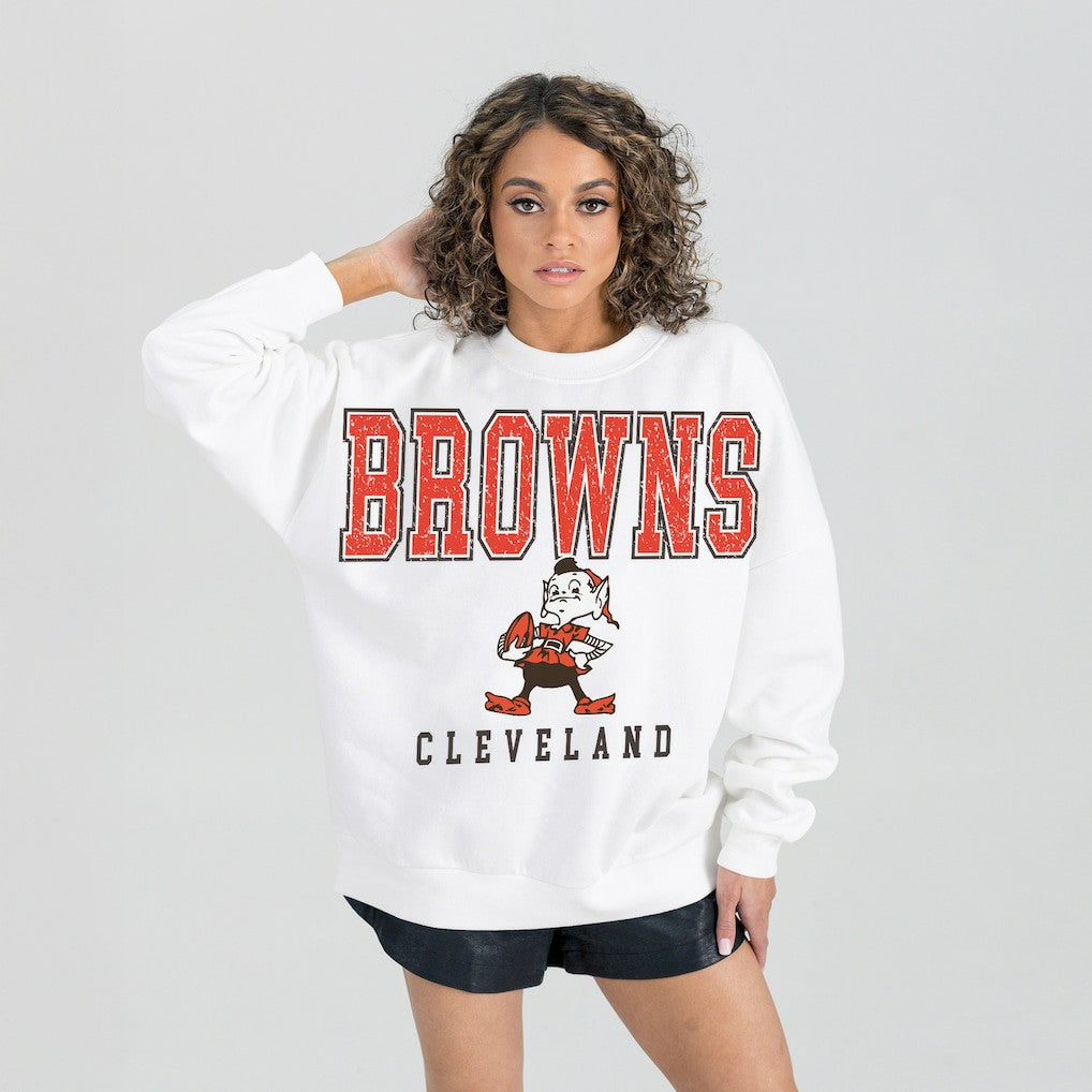 Cleveland Browns  Gameday Couture Women's Classic Sunday Drives Oversized Premium Fleece Pullover Sweatshirt