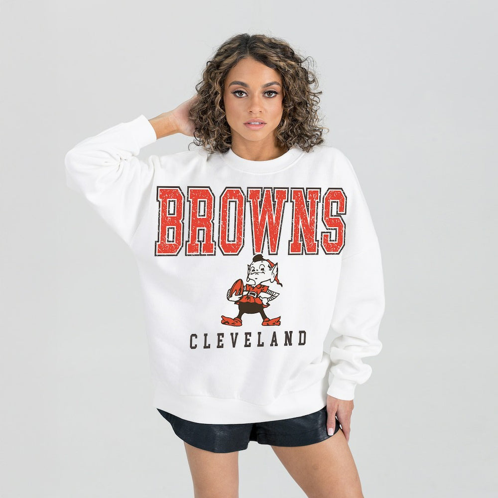 Cleveland Browns  Gameday Couture Women's Classic Sunday Drives Oversized Premium Fleece Pullover Sweatshirt