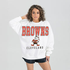 Cleveland Browns  Gameday Couture Women's Classic Sunday Drives Oversized Premium Fleece Pullover Sweatshirt