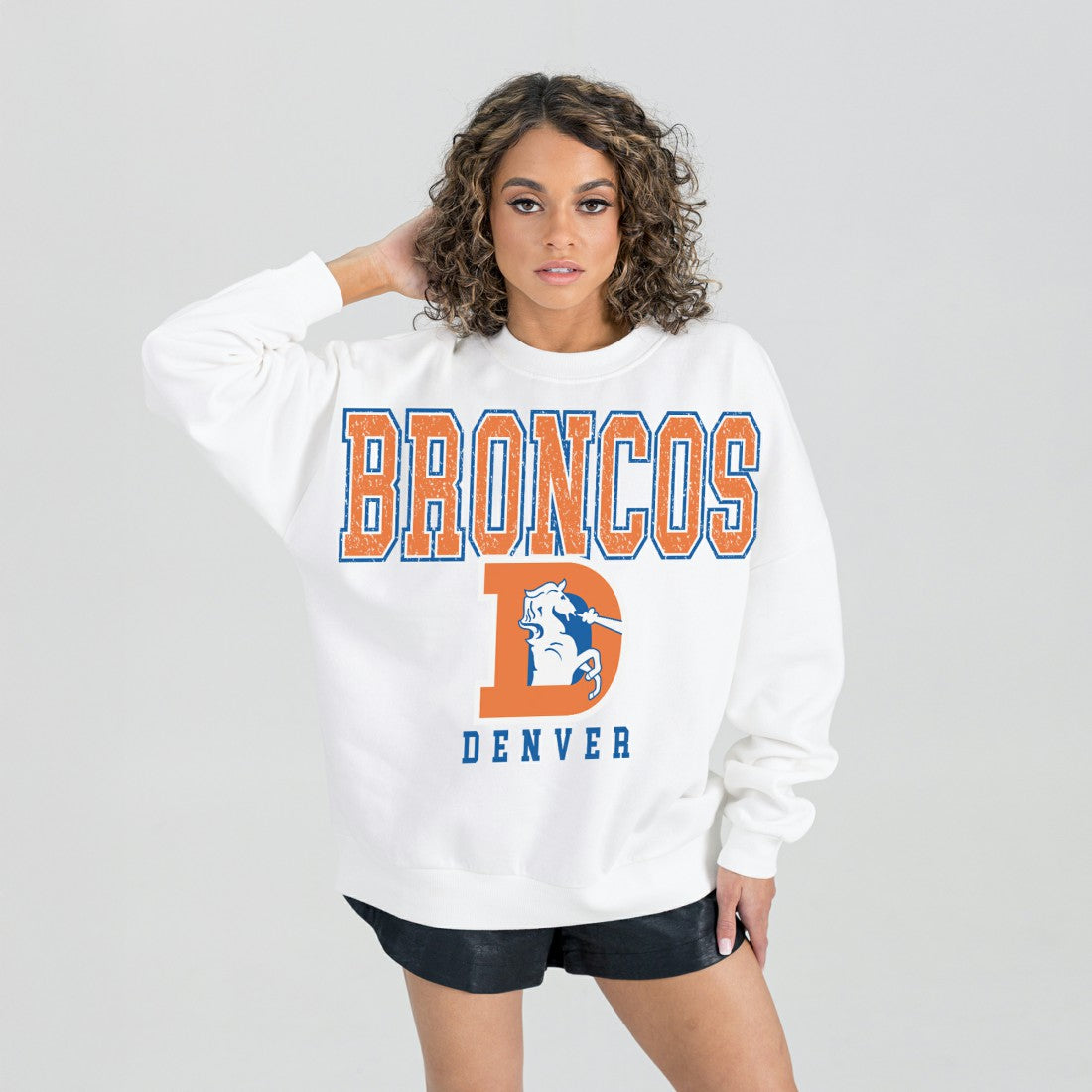 Denver Broncos  Gameday Couture Women's Classic Sunday Drives Oversized Premium Fleece Pullover Sweatshirt