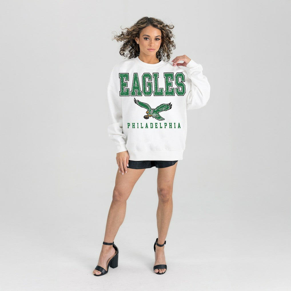 Philadelphia Eagles  Gameday Couture Women's Classic Sunday Drives Oversized Premium Fleece Pullover Sweatshirt