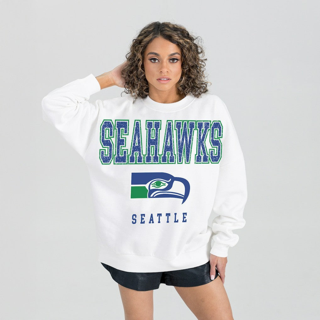 Seattle Seahawks  Gameday Couture Women's Classic Sunday Drives Oversized Premium Fleece Pullover Sweatshirt