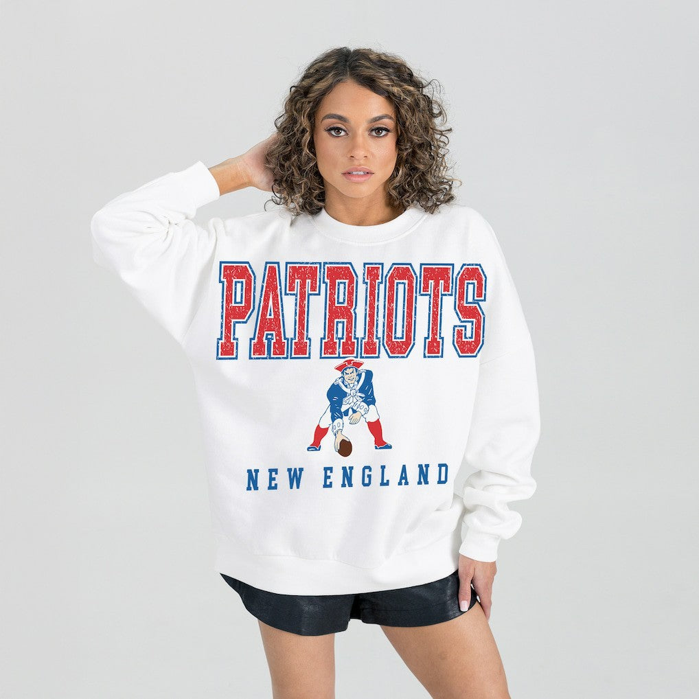 New England Patriots  Gameday Couture Women's Classic Sunday Drives Oversized Premium Fleece Pullover Sweatshirt