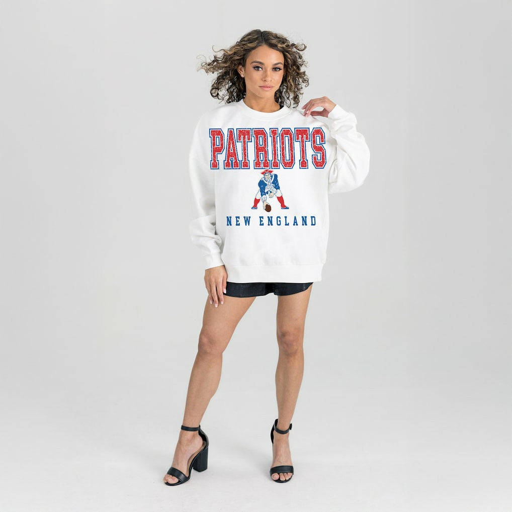 New England Patriots  Gameday Couture Women's Classic Sunday Drives Oversized Premium Fleece Pullover Sweatshirt