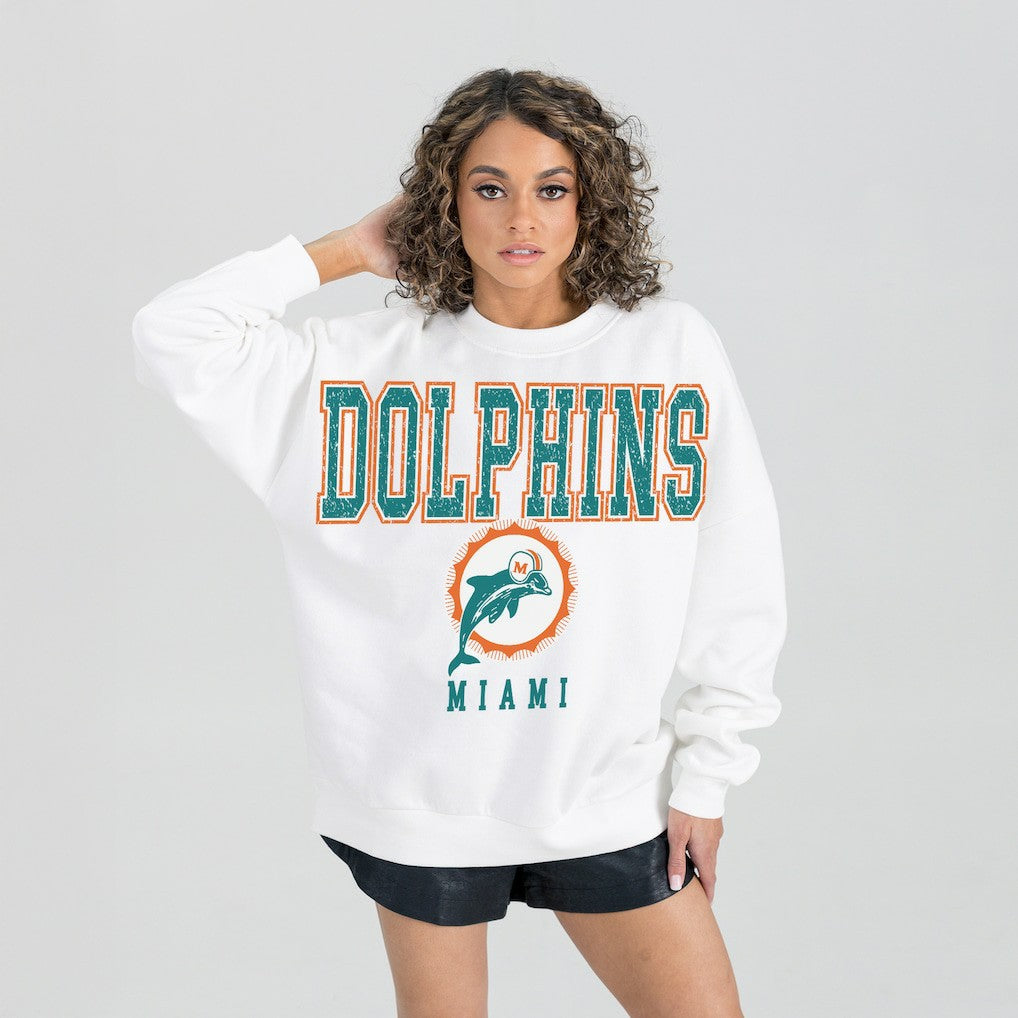 Miami Dolphins  Gameday Couture Women's Classic Sunday Drives Oversized Premium Fleece Pullover Sweatshirt