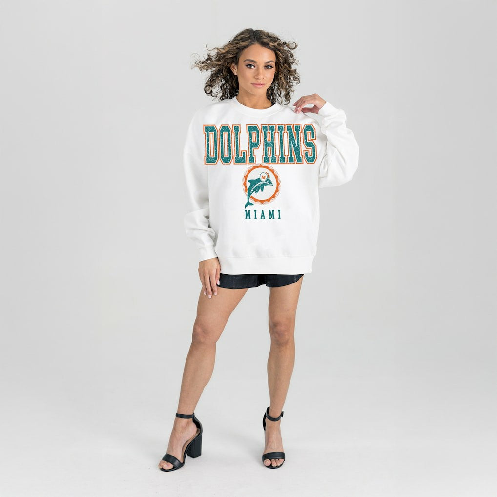 Miami Dolphins  Gameday Couture Women's Classic Sunday Drives Oversized Premium Fleece Pullover Sweatshirt