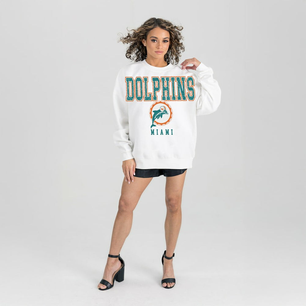 Miami Dolphins  Gameday Couture Women's Classic Sunday Drives Oversized Premium Fleece Pullover Sweatshirt