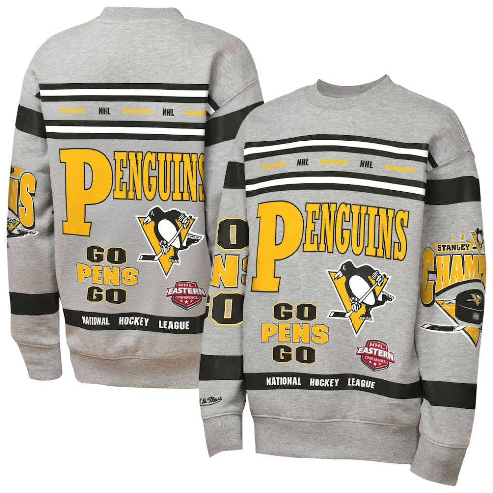 Pittsburgh Penguins Mitchell & Ness Youth Allover Print Fleece Crewneck Sweatshirt For Sale