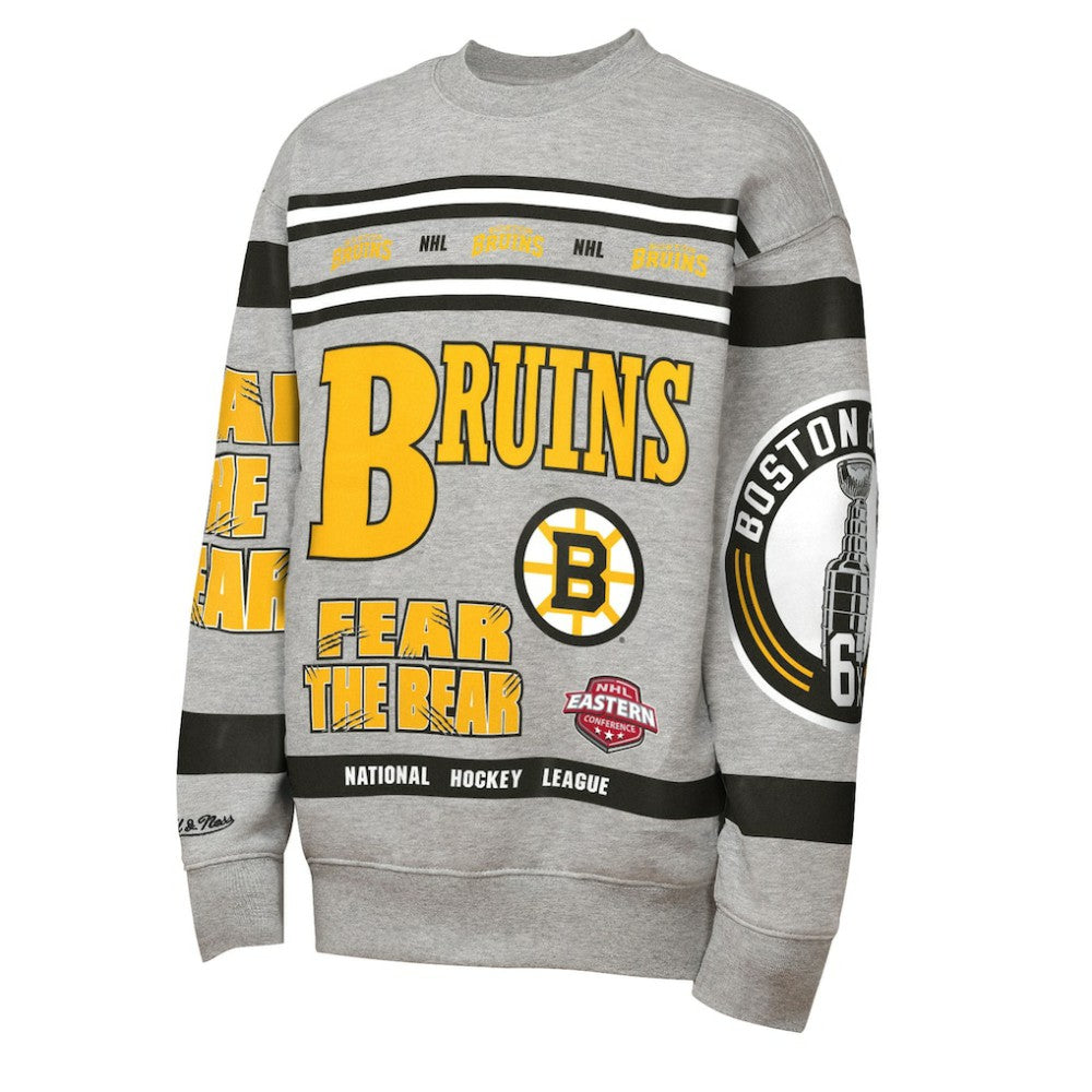Boston Bruins Mitchell & Ness Youth Allover Print Fleece Crewneck Sweatshirt Sale