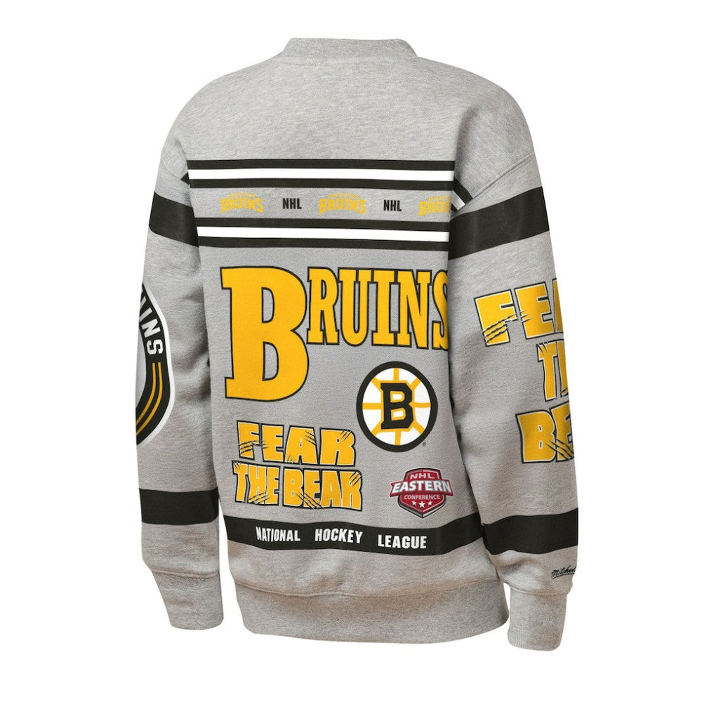 Boston Bruins Mitchell & Ness Youth Allover Print Fleece Crewneck Sweatshirt Sale