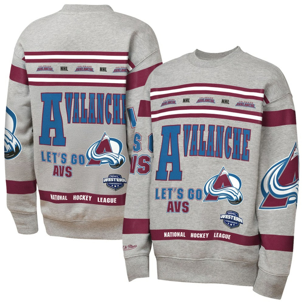 Colorado Avalanche Mitchell & Ness Youth Allover Print Fleece Crewneck Sweatshirt Sale