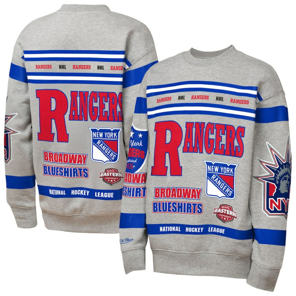 New York Rangers Mitchell & Ness Youth Allover Print Fleece Crewneck Sweatshirt Sale
